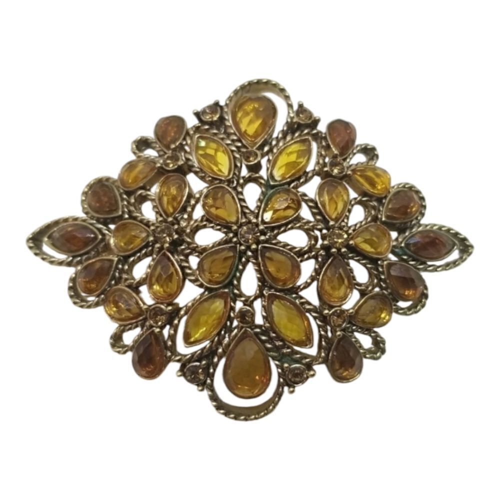 Monet Brooch Pin Crystal Brown  Gold Teardrop Round Oval Twisted Gold Brooch Pin